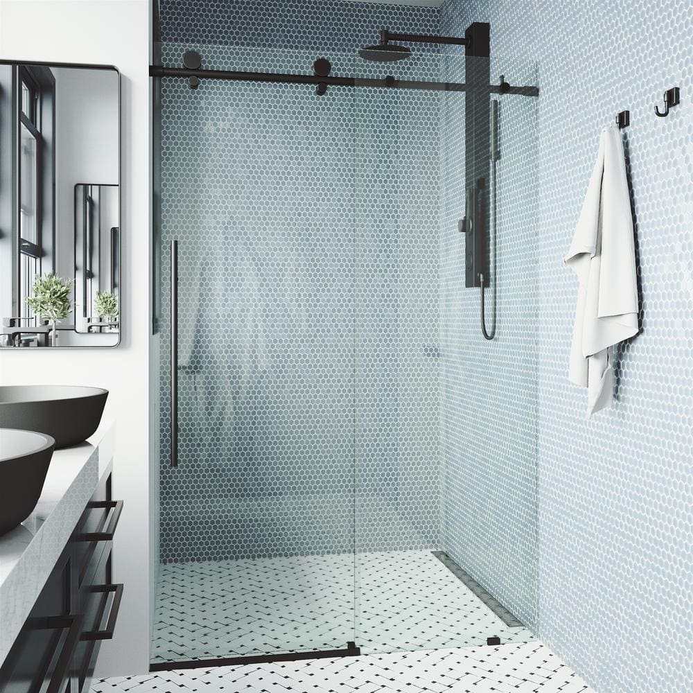 Elan E-Class 68" Wide Matte Black Frameless Sliding Shower Door with Clear Glass