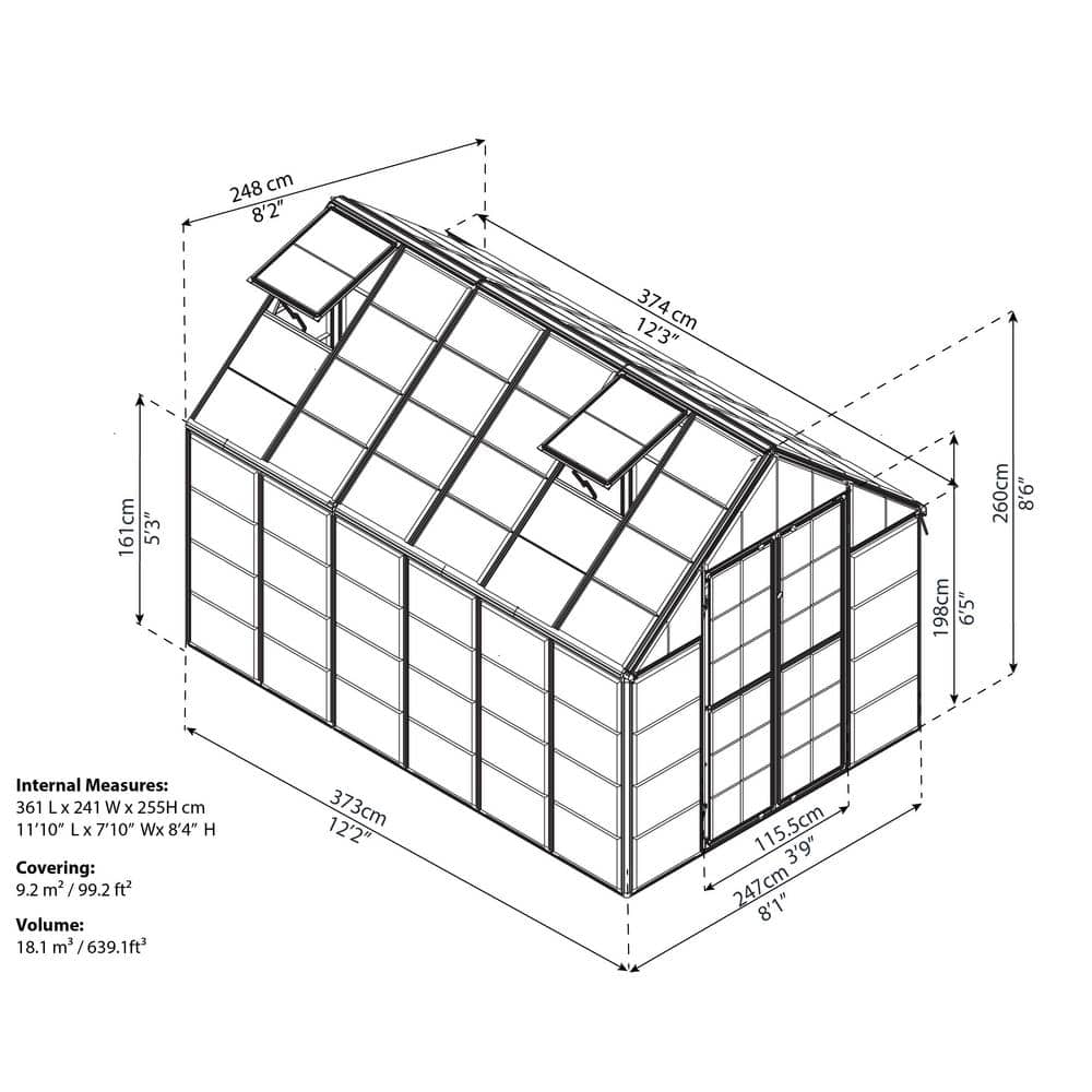 Snap & Grow 8' x 12' Silver Polycarbonate Aluminum Greenhouse