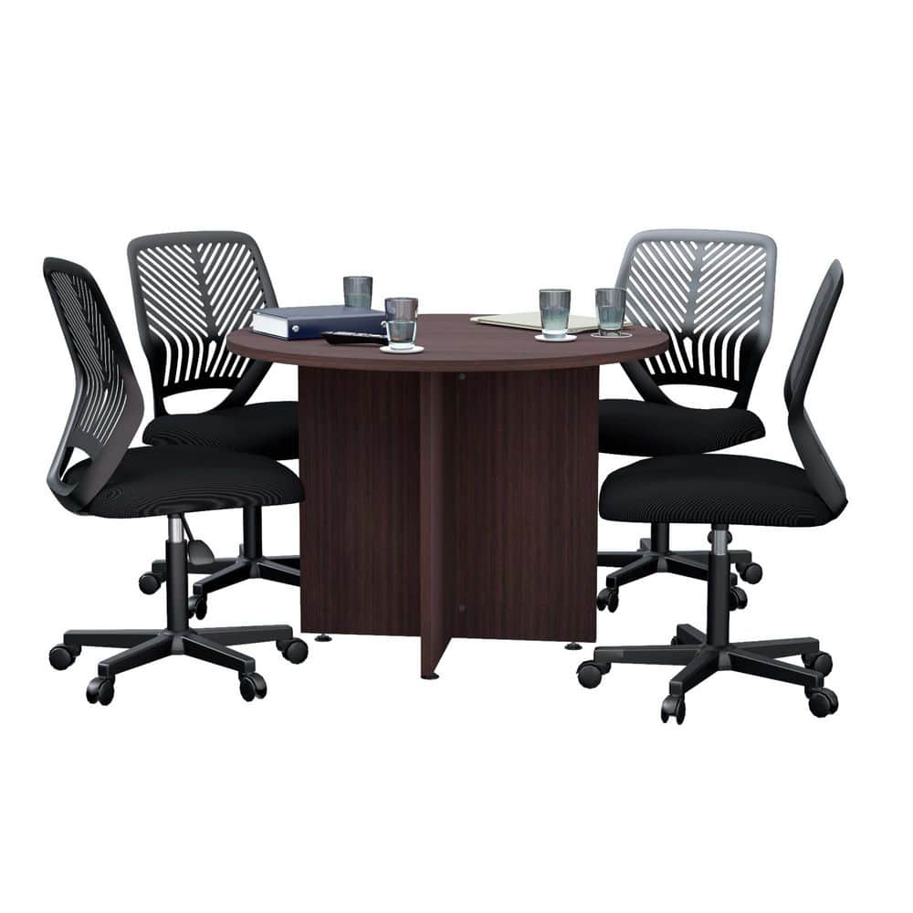 Espresso Round Engineered Wood Conference Table with Dark Finish