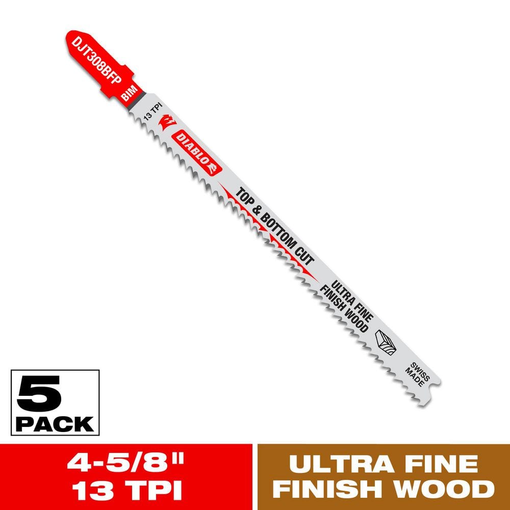 4-1/2 in. x 12 TPI Ultra Fine Finish Bi-Metal Jigsaw Blade (5-Pack) 4-1/2 in. x 12 TPI Ultra Fine Finish Bi-Metal Jigsaw Blade (5-Pack)
