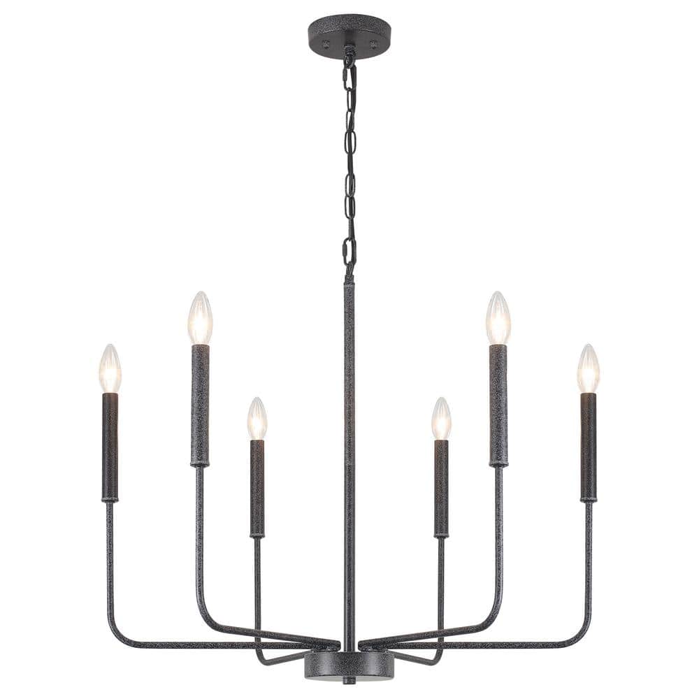 6-Light Rust-Colored Black Candlestick Chandelier for Kitchen with No Bulbs