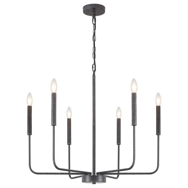 ADSENSTY 6-Light Rust-Colored Black Candlestick Chandelier for Kitchen with No Bulbs Included