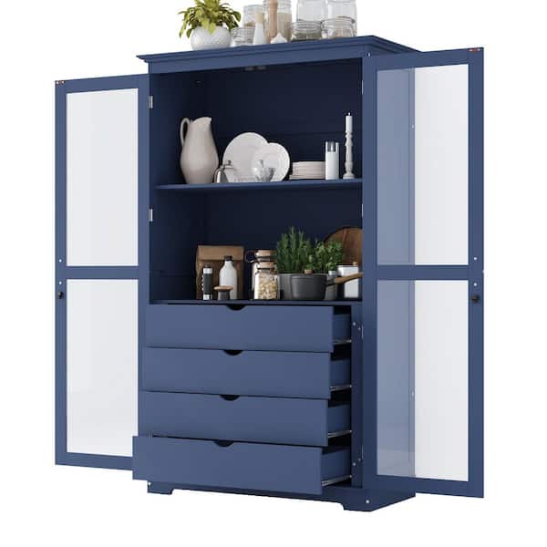 Polibi Blue 75 in. Accent Cabinet, Pantry Cabinet with Glass