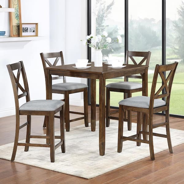 Boyel Living 5-Piece Square Walnut Wood Top Kitchen Table Set (Seats 4)