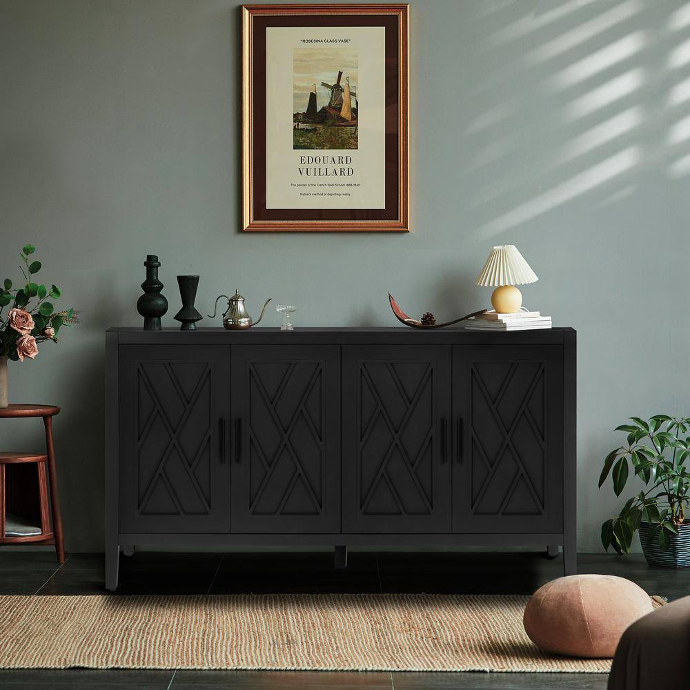 Black Walnut Wood Freestanding Storage Cabinet with Adjustable Shelves