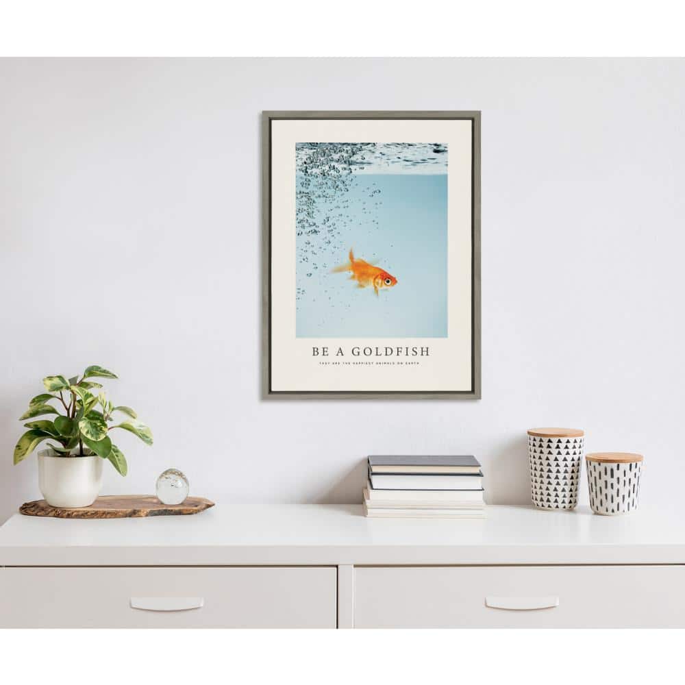 Gray Framed Canvas Print with Goldfish, 18" x 24"