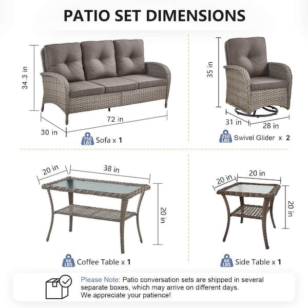 SleekArm 5-Piece Gray Wicker Patio Conversation Set with Olefin Gray Cushion and Outdoor Swivel Glider Chairs