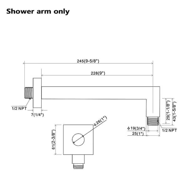 9 in. Wall Mount Square Shower arm in Chrome