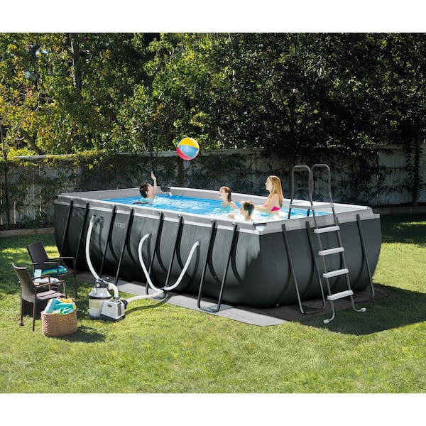 samlet set Bunke af Konkurrere Intex Ultra 18 ft. x 9 ft. x 52 in. XTR Rectangular Frame Swimming Pool Set  with Pump Filter 26355EH - The Home Depot