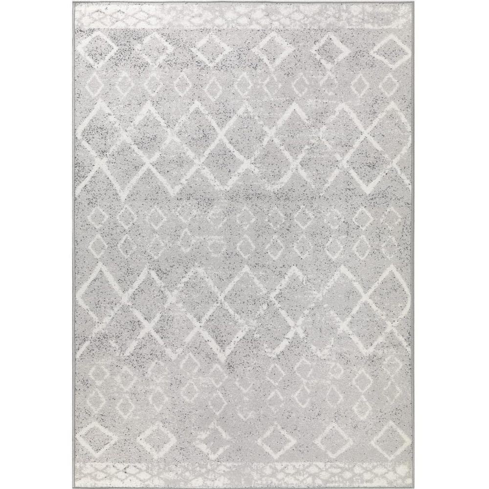 Light Gray Polypropylene 4 ft. x 6 ft. Moroccan Indoor Area Rug