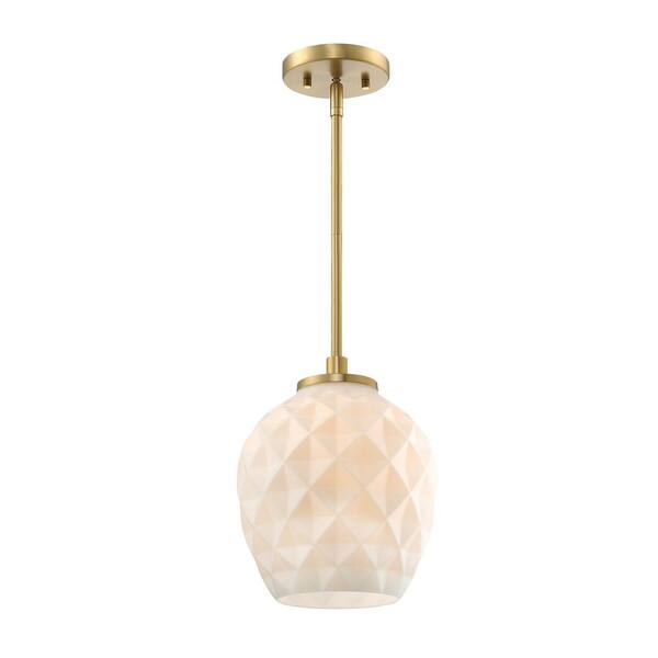 Designers Fountain - Dita 60-Watt 1-Light Brushed Gold Transitional Pendant Light with Etched Opal Glass Shade and No Bulbs Included