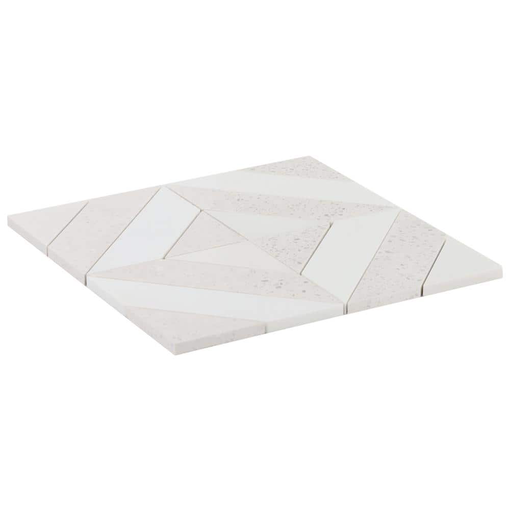 Salt White Polished Marble and Terrazzo Mosaic Tile Sheet