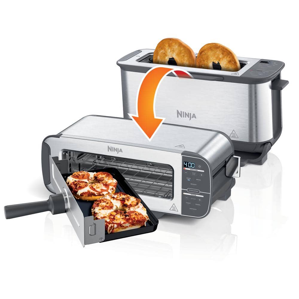 Ninja Ninja Foodi 2-in-1 Flip Toaster, 2-Slice Capacity, Compact Toaster Oven with Reheat and Defrost Functions, 1500 Watts, Stainless Steel