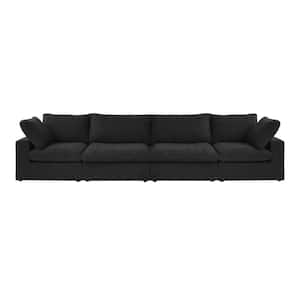 157 in. Square Arm 4-Piece Linen Modular Sectional Sofa Cloud Couch in Black