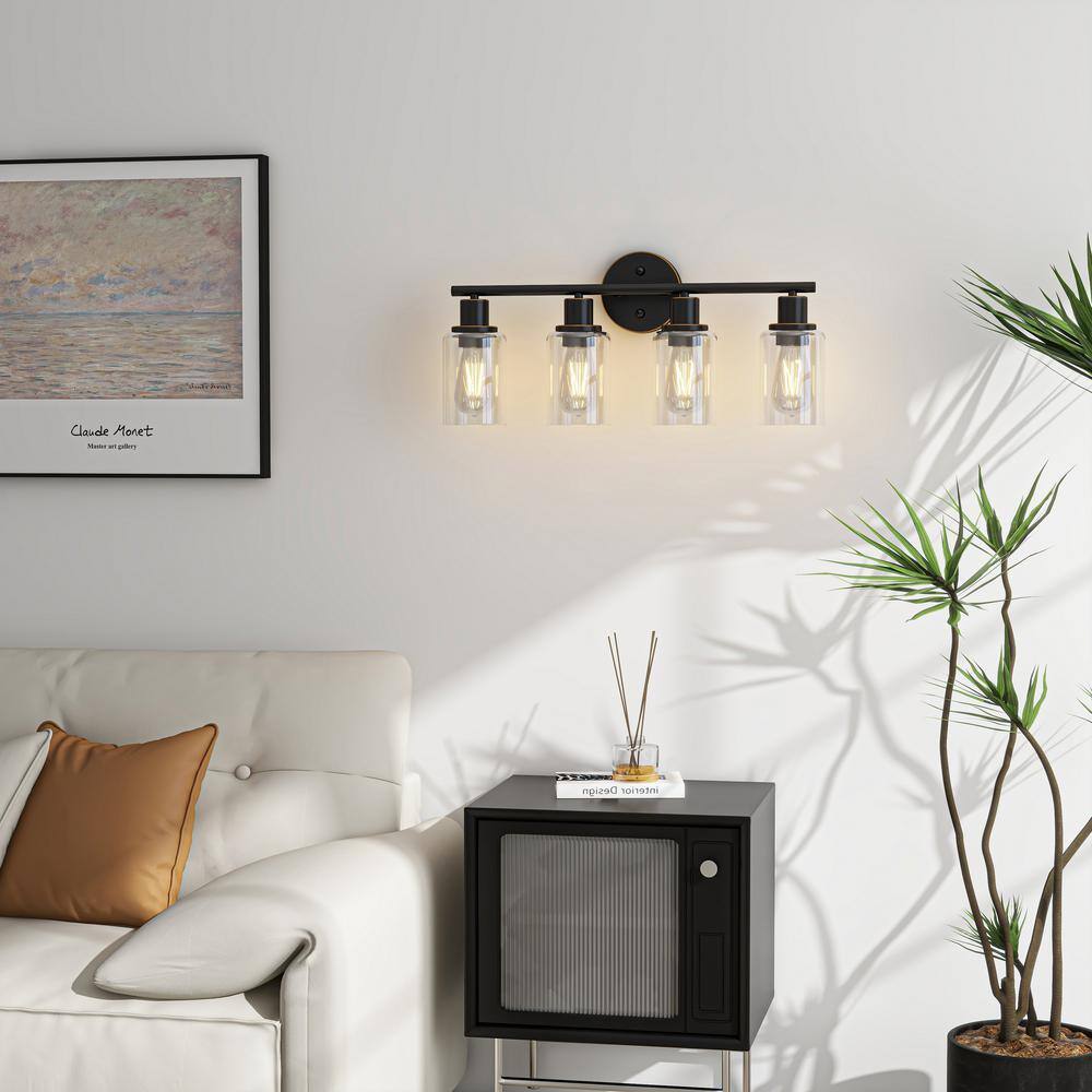 Oil Rubbed Bronze 4-Light Bathroom Vanity Fixture with Clear Glass Shades