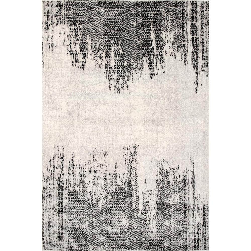 Gray and Black Abstract Synthetic Rectangular Area Rug