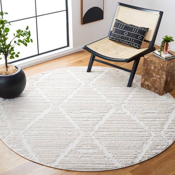 Marrakesh Beige 10 ft. x 10 ft. Diamond High-Low Round Area Rug