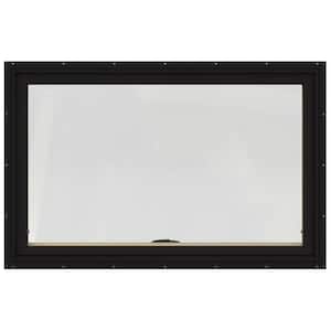 48 in. x 30 in. W-2500 Series Black Painted Clad Wood Awning Window w/ Natural Interior and Screen