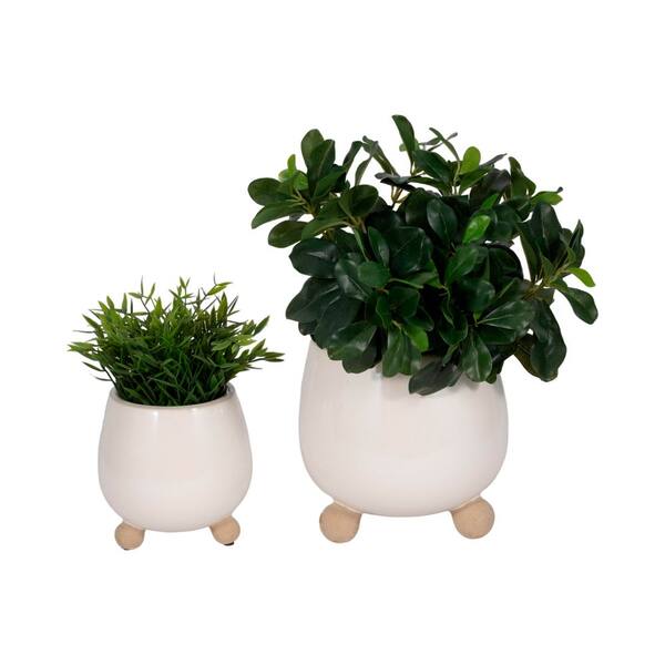 Liv & Skye 6 in. and 8 in. Ivory Ceramic Knobby Footed Decorative Liv & Skye 6 in. and 8 in. Ivory Ceramic Knobby Footed Decorative