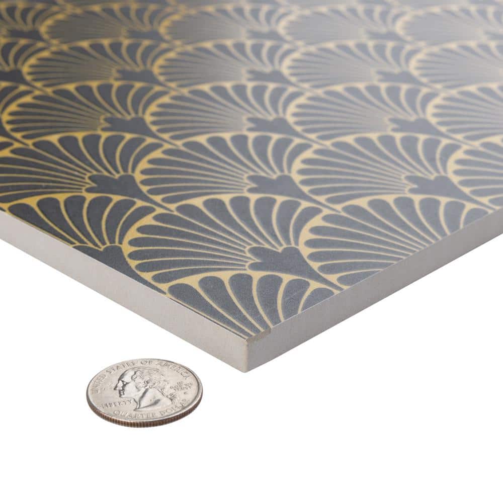 Manhattan Noir 12" x 12" Gold Motif Matte Porcelain Tile