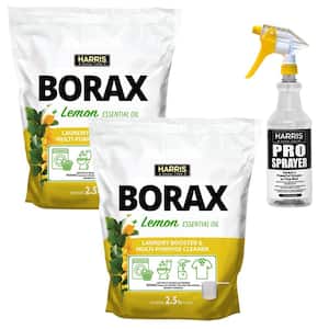 2.5 lbs. Borax Laundry Booster and Multi-Purpose Cleaner with Lemon Essential Oil (2-Pack) and 32 oz. Spray Bottle
