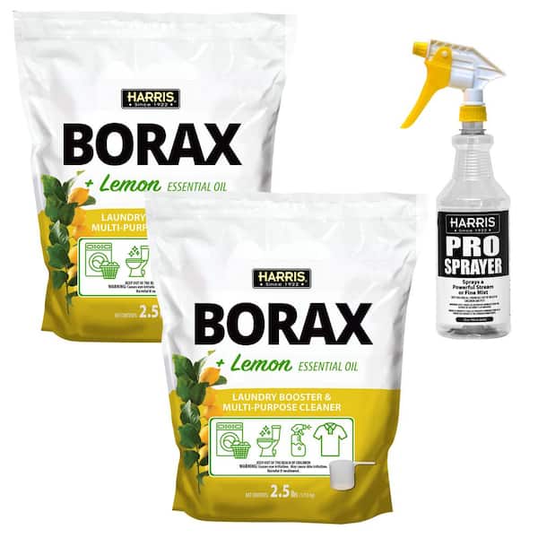 Harris 2.5 lbs. Borax Laundry Booster and Multi-Purpose Cleaner with Lemon Essential Oil (2-Pack) and 32 oz. Spray Bottle