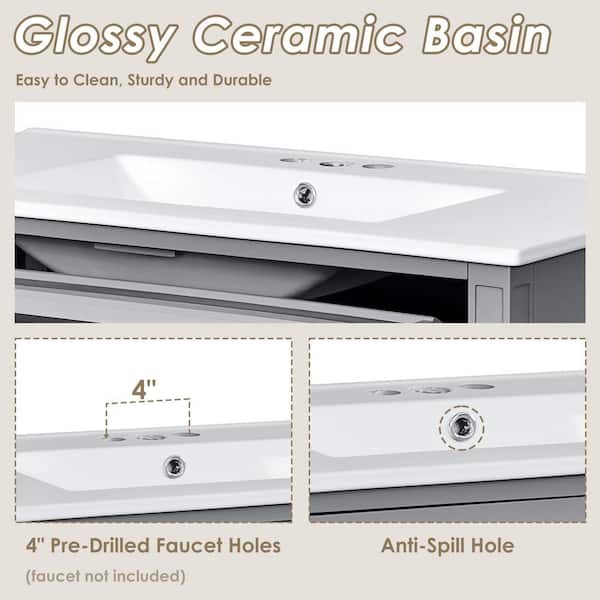 Ziyudura 36 in. Single Sink Freestanding Gray Bath Vanity with