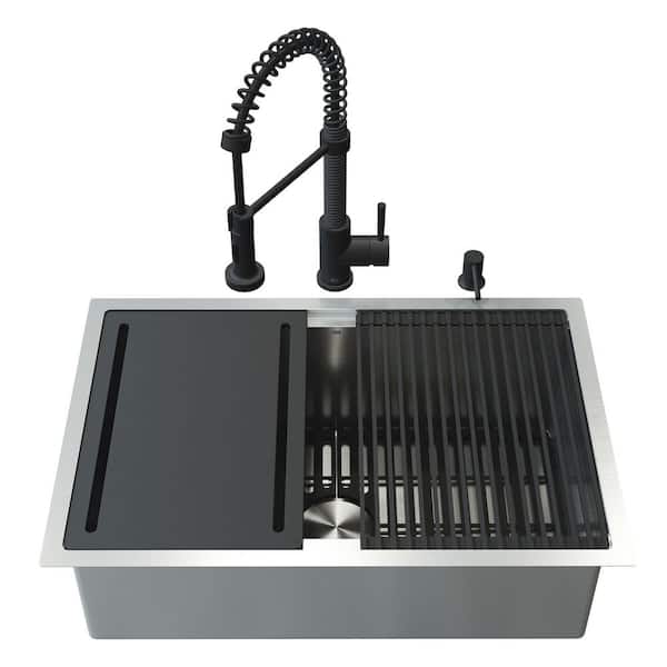 Mercer 30 in. Undermount Single Bowl 16 Gauge Stainless Steel Kitchen Sink with Faucet and Accessories