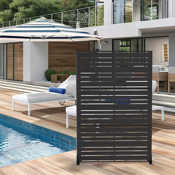 Lirago 72 in. H x 47 in. W Black Outdoor Metal Privacy Screen Garden Fence Wall Applique