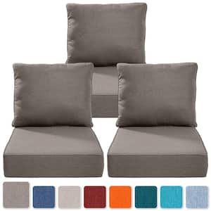 PlushCore 22 in. x 24 in. x 6 in. 6-Piece Deep Seating Outdoor Couch Thick Cushion Set in Gray (3-Set)