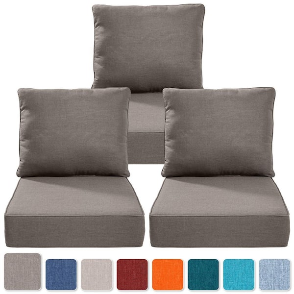 PlushCore 22 in. x 24 in. x 6 in. 6-Piece Deep Seating Outdoor Couch Thick Cushion Set in Gray (3-Set)