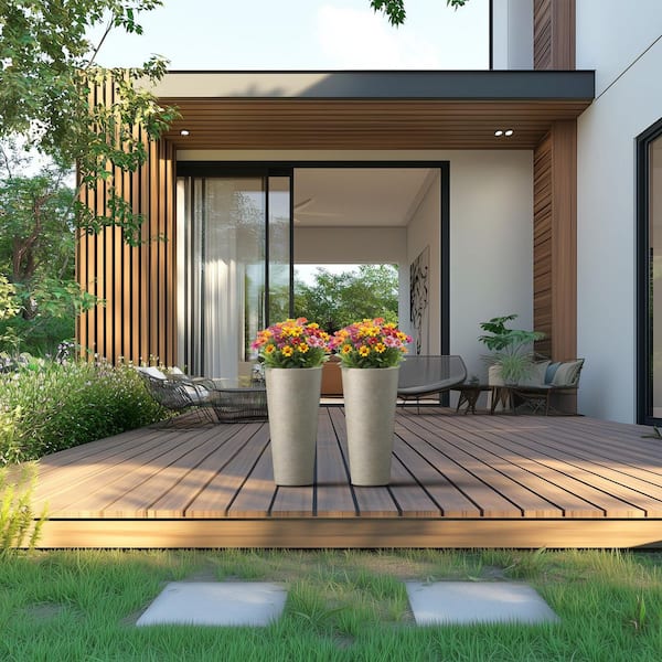 Sapcrete 8 in. Medium Light Gray(Enhanced Core) Concrete Round planter / Pot with drainage holes Set of 2