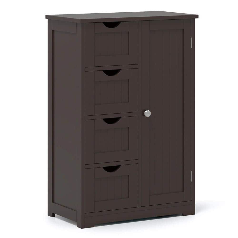 Brown Storage Cabinet with 4-Drawers 2-Shelves