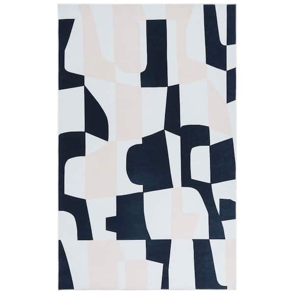 Malibu Ivory/Beige  3 ft. x 5 ft. Machine Washable Modern Geometric Abstract Area Rug