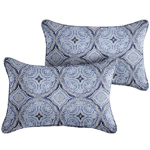 Blue Rectangular Outdoor Corded Lumbar Pillows (2-Pack)