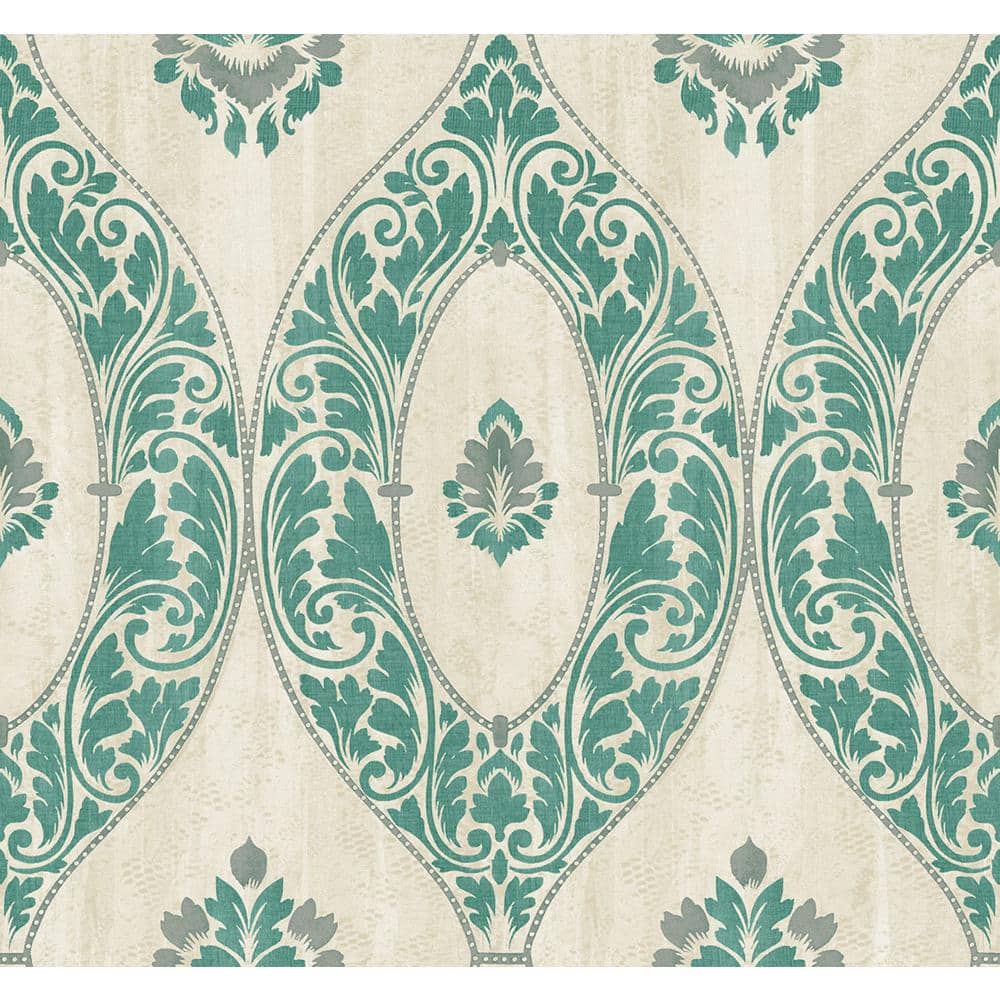 CASA MIA Medallion Beige and Green Paper Strippable Wallpaper Roll ...