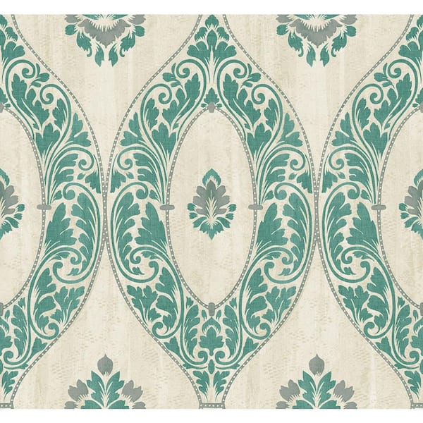 CASA MIA Medallion Beige and Green Paper Strippable Wallpaper Roll (Cover 60.75 sq. ft.)