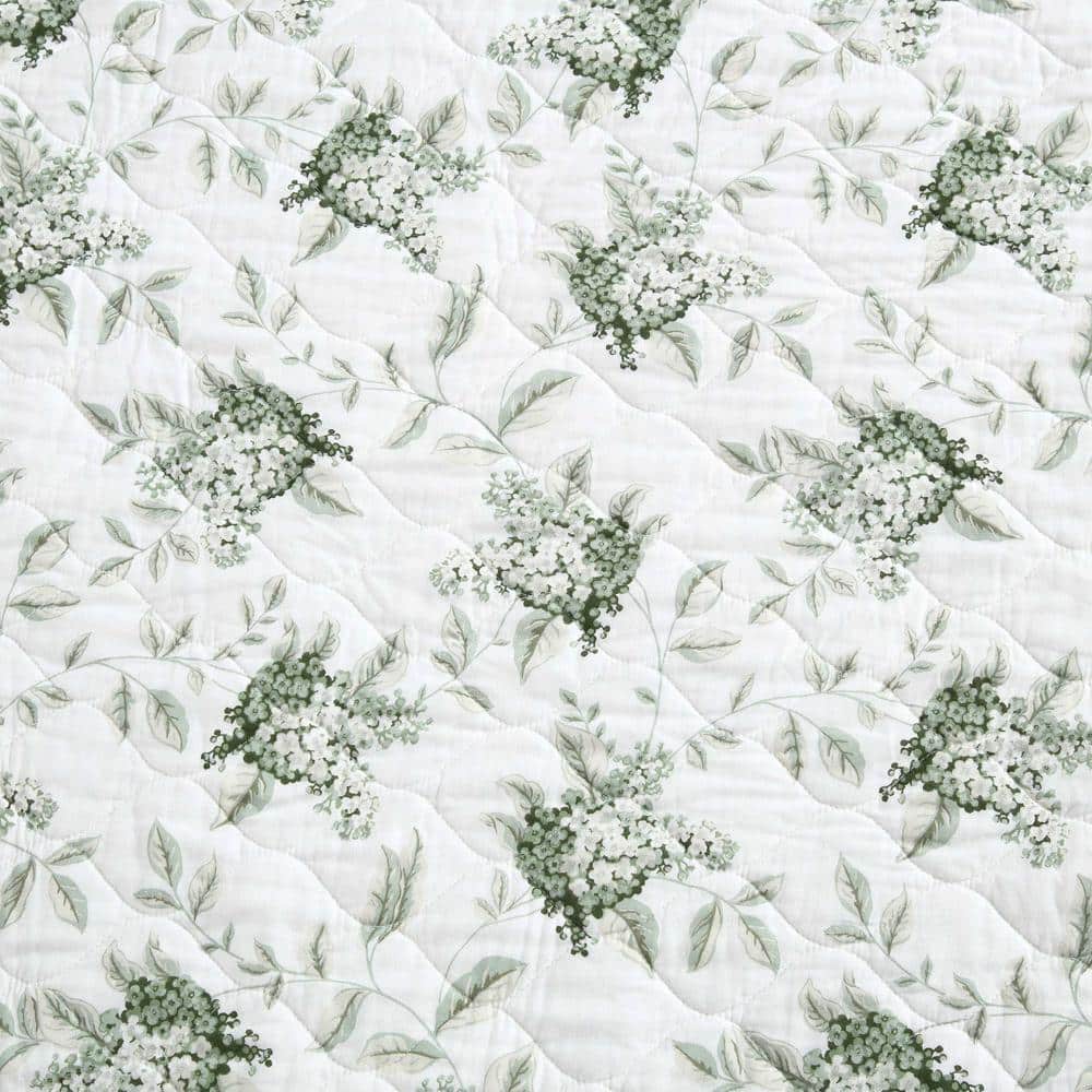 White and Green Cotton Twin Reversible Quilt Set