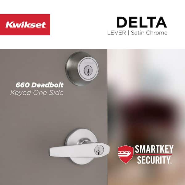 Kwikset Delta Satin Chrome Entry Door Handle Featuring SmartKey