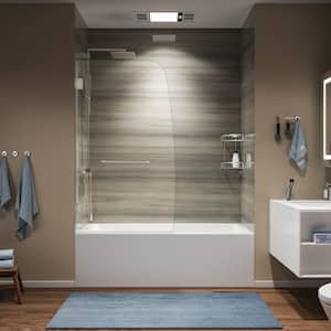Hoven 34 in. W x 58 in. H Pivot Frameless Tub Door in Nickel with 5/16 in. Clear Glass