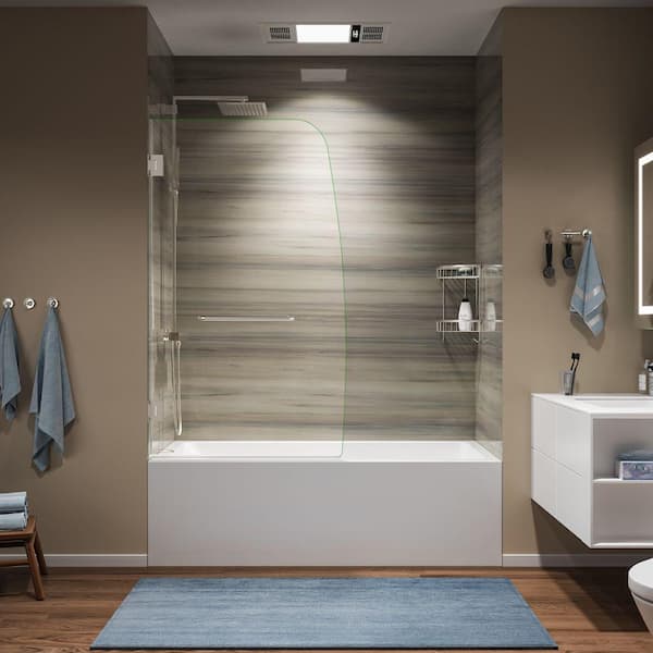 Xspracer Hoven 34 in. W x 58 in. H Pivot Frameless Tub Door in Nickel with 5/16 in. Clear Glass