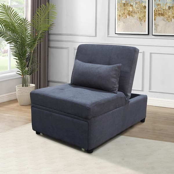 ANBAZAR Velvet Sleeper Chair Bed, 4-in-1 Convertible Chair with Large Pockets and Pillow, Perfect for Small Spaces