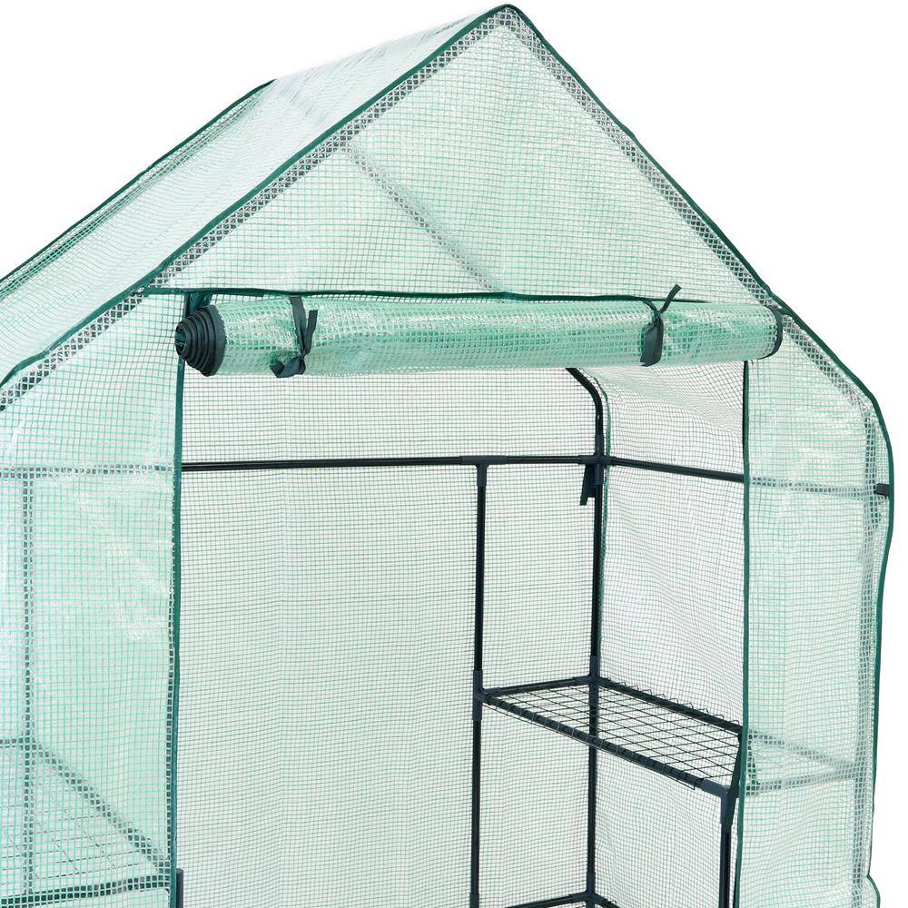 Green 37" Portable Walk-In Greenhouse with Iron Frame and Shelves