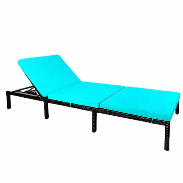 SUNRINX Wicker Outdoor Chaise Lounge with Green Bean Blue Cushions