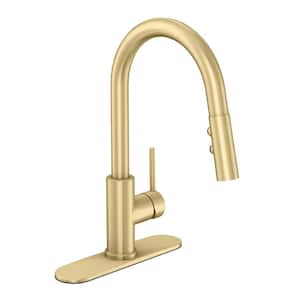 Cartway Single-Handle Pull Down Sprayer Kitchen Faucet with Dual Function Sprayhead in Matte Gold