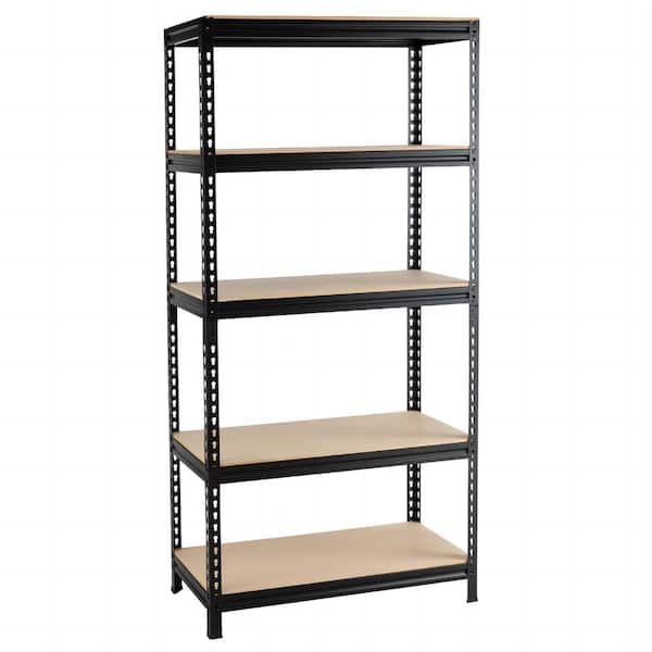 Bunpeony 36 in. W x 73 in. H x 18 in. D Metal Rectangular 5-Tier Adjustable Storage Shelf in Black