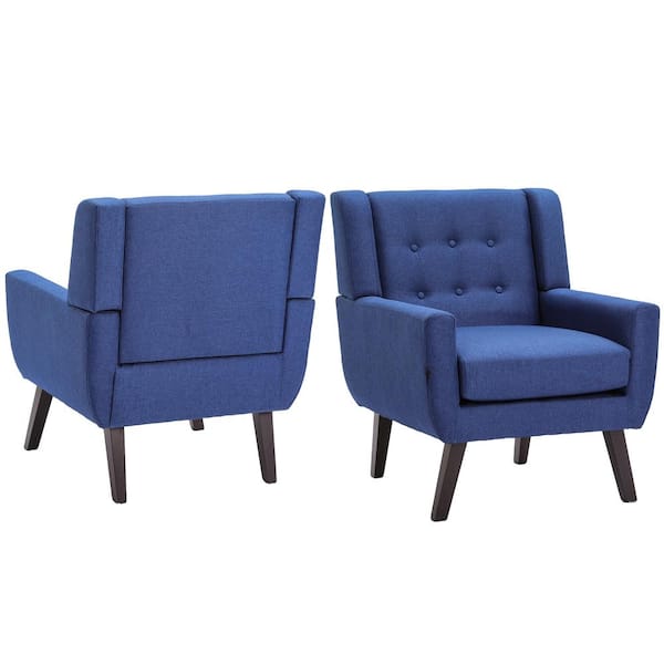 Uixe Blue Cotton Arm Chair with Removable Cushions (Set of 2