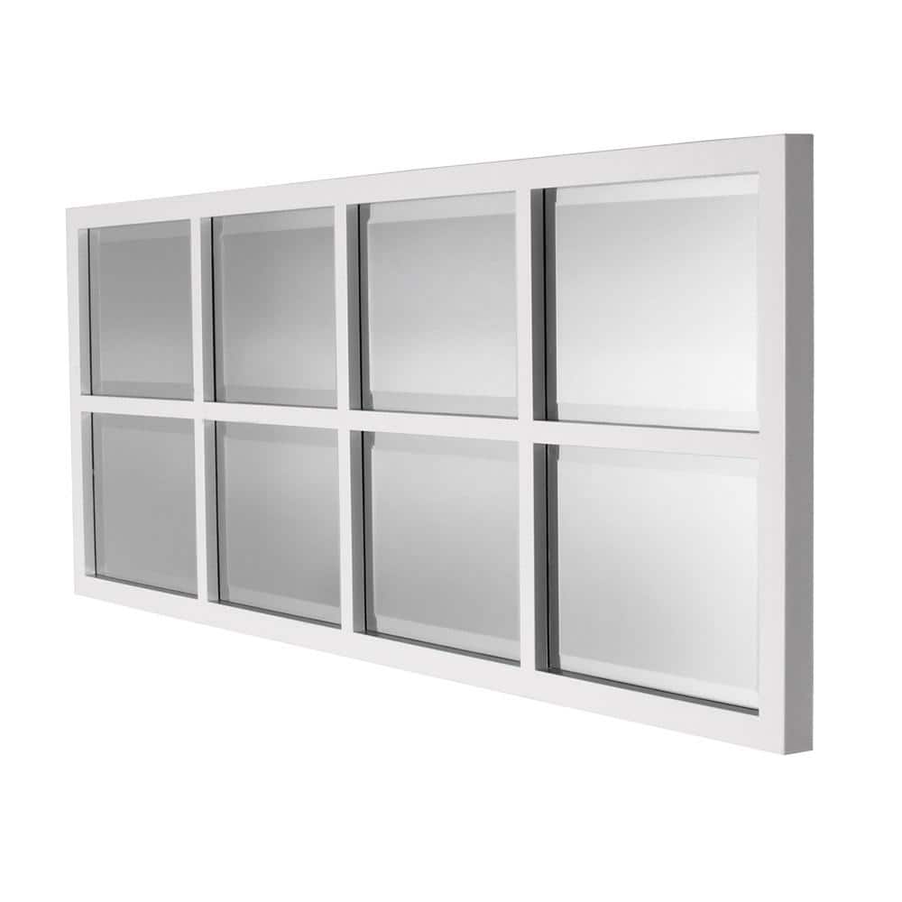 White Rectangular Windowpane Framed Wall Mirror, 17" x 42"