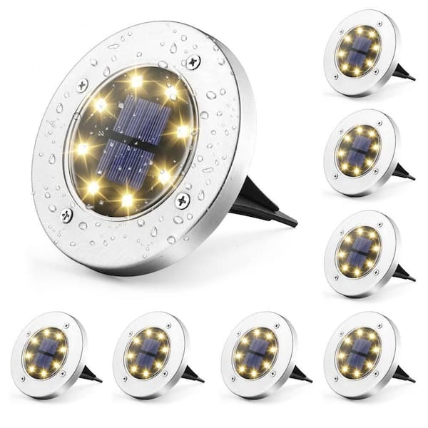 Warm White Solar Outdoor Integrated LED Waterproof In-Ground Path Lights (8-Pack)
