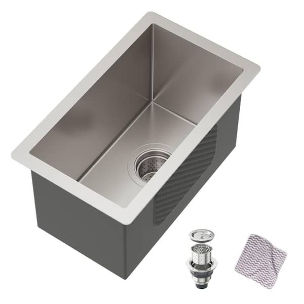 10 in. Undermount Single Bowl 16 Gauge Stainless Steel Kitchen Sink with Accessories